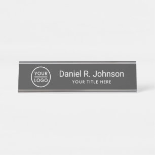 Porte-nom Pour Bureau Logo personnalisé gris foncé simple
