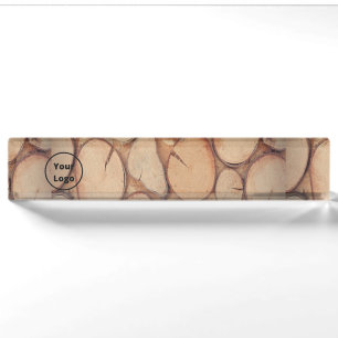 Porte-nom Pour Bureau Logo personnalisé : journaux des arbres bruns