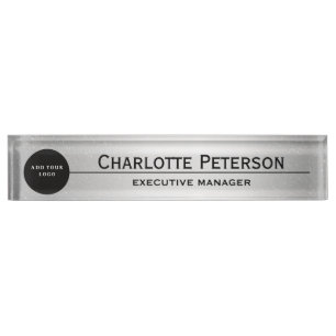 Porte-nom Pour Bureau Logo Personnalisé Luxe Silver Metal Executive