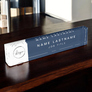 Porte-nom Pour Bureau Logo Personnalisé Marine Blue Elegant Professionne