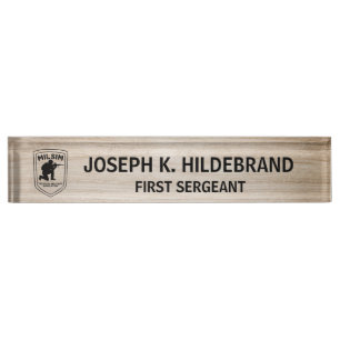 Porte-nom Pour Bureau Logo personnalisé Militaire en bois