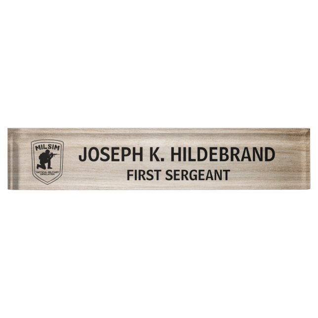 Porte-nom Pour Bureau Logo personnalisé Militaire en bois (Devant)