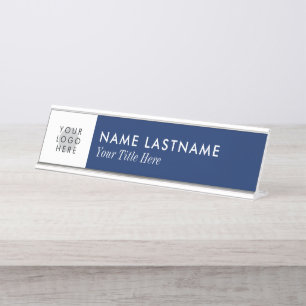 Porte-nom Pour Bureau Logo Personnalisé Minimaliste Marine Bleu Blanc Ti