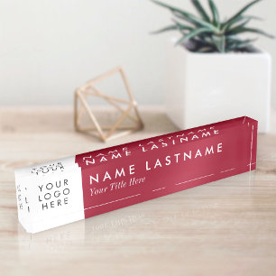 Porte-nom Pour Bureau Logo personnalisé minimaliste rouge Bourgogne