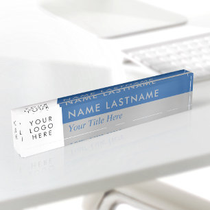 Porte-nom Pour Bureau Logo personnalisé Moderne Duo Couleur Bleu Gris