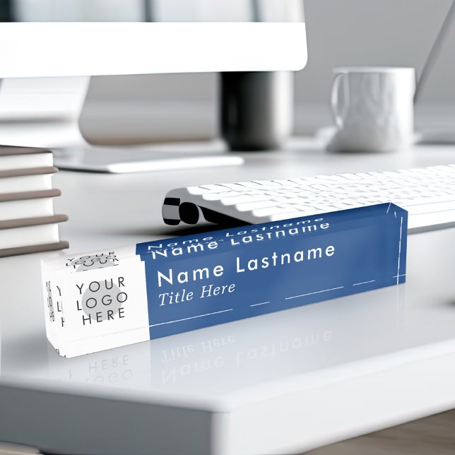 Porte-nom Pour Bureau Logo Personnalisé Moderne Simple Marine Bleu tenda (Créateur téléchargé)