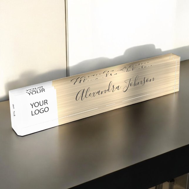 Porte-nom Pour Bureau Logo Personnalisé Or Moderne Élégant Professionnel (Créateur téléchargé)