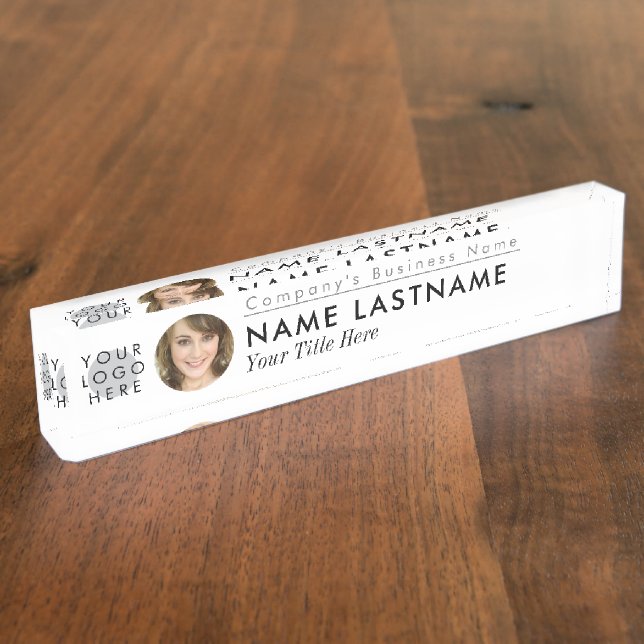 Porte-nom Pour Bureau Logo Personnalisé Photo Moderne Professionnel Blan (Taille)