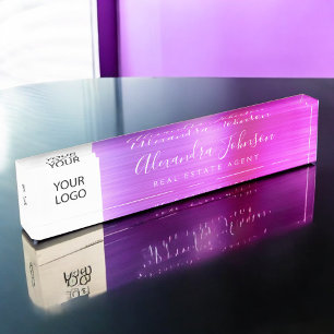 Porte-nom Pour Bureau Logo Personnalisé Pink Purple Élégant Professionne