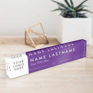 Porte-nom Pour Bureau Logo personnalisé Royal Purple Texte blanc moderne