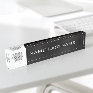 Porte-nom Pour Bureau Logo personnalisé Simple Nom de base Lastname Noir