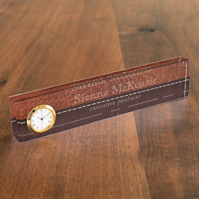 Porte-nom Pour Bureau look cuir Brown (Taille)
