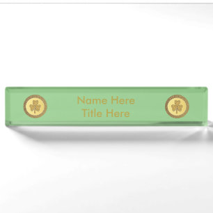 Porte-nom Pour Bureau Lucky Irish Shamrock Gold Coin personnalisé