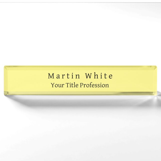 Porte-nom Pour Bureau Lumière Jaune Plaine Élégant Professionnel Moderne (Devant)
