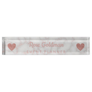 Porte-nom Pour Bureau Luxe Girly d'or de pierre rose moderne de marbre