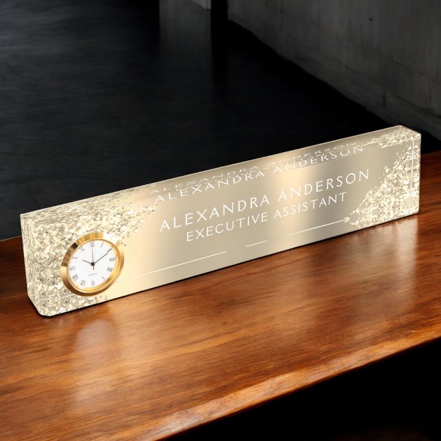 Porte-nom Pour Bureau Luxe Gold Sparkle Parties scintillant Beauté Profe (Créateur téléchargé)