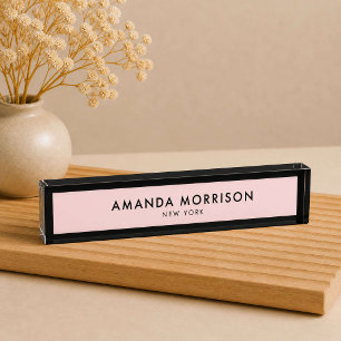 Porte-nom Pour Bureau Luxe Minimaliste Noir/Rose