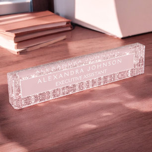 Porte-nom Pour Bureau Luxe Rose Gold Parties scintillant Étincelle Moder
