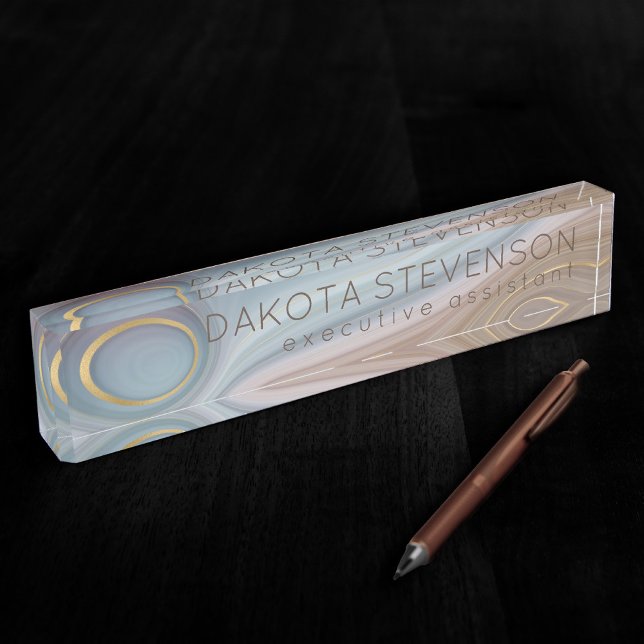 Porte-nom Pour Bureau Luxe Strata | Assiette rose Taupe bleu ardoise (Créateur téléchargé)