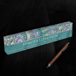 Porte-nom Pour Bureau Luxe Turquoise sous-marin   Coquillages d'or Green