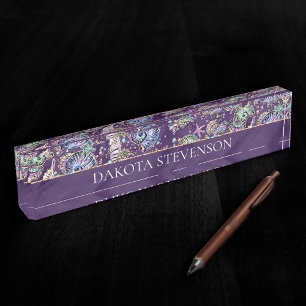Porte-nom Pour Bureau Luxe violet sous-marine Dark Pastel Gold Sea Lif