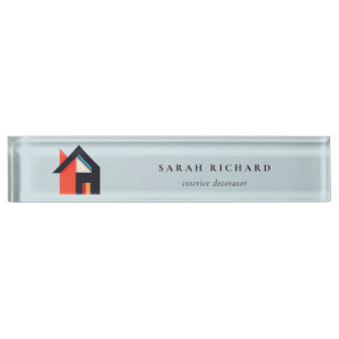 Porte-nom Pour Bureau Maison Moderne Logo Realtor Multicolore Bleu Rouge