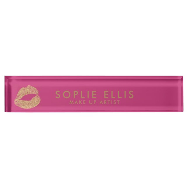 Porte-nom Pour Bureau Make Up Gold Parties scintillant Lièvres rose Pers (Devant)