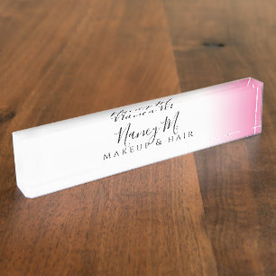 Porte-nom Pour Bureau Maquillage et cheveux blanc rose et gris