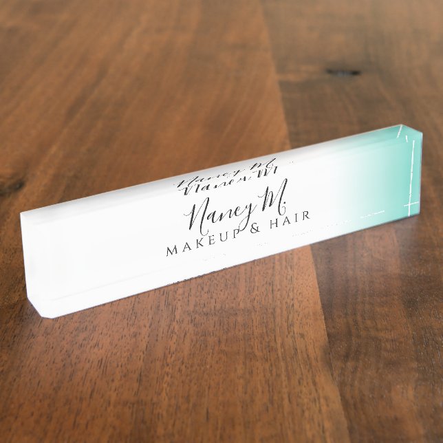 Porte-nom Pour Bureau Maquillage et cheveux blancs à la menthe minimalis (Taille)