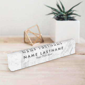 Porte-nom Pour Bureau Marbre blanc gris élégant Bureau personnalisé Plaq