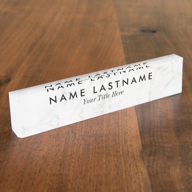 Porte-nom Pour Bureau Marbre blanc gris élégant personnalisé (Taille)