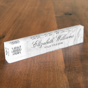Porte-nom Pour Bureau Marbre blanc gris Imprimer votre logo Classy Elega