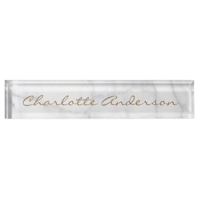 Porte-nom Pour Bureau Marbre blanc gris moderne Nom personnalisé  (Devant)