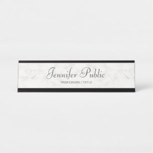 Porte-nom Pour Bureau Marbre blanc moderne personnalisé élégant Script à