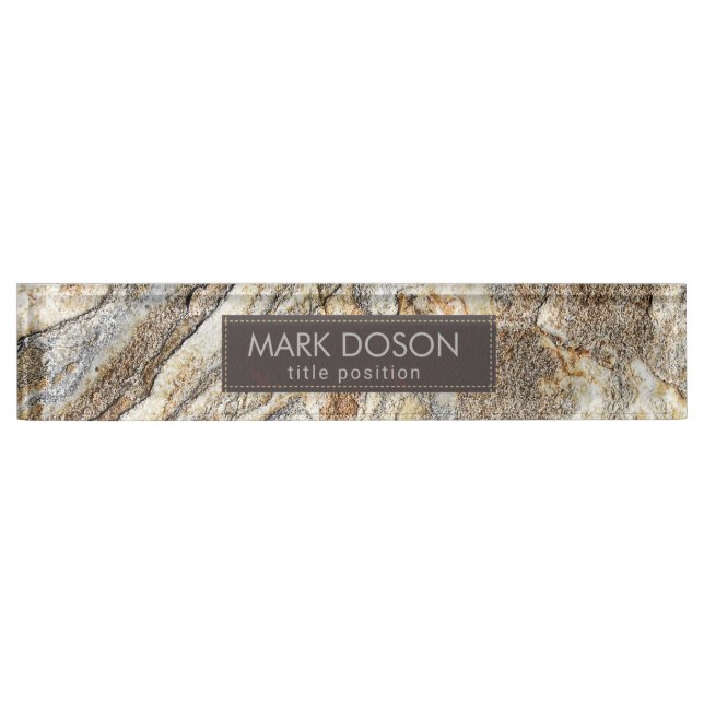 Porte-nom Pour Bureau Marbre Brown Gris Et Beige Monogramme (Devant)