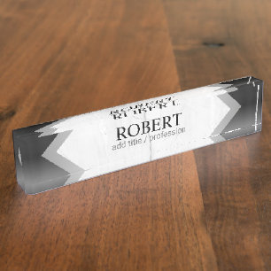 Porte-nom Pour Bureau Marbre d'argent noir personnalisé géométrique