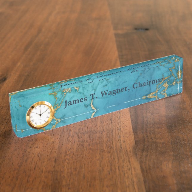 Porte-nom Pour Bureau Marbre d'or Bleu Faux Pierre (Taille)