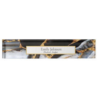 Porte-nom Pour Bureau marbre d'or noir parties scintillant moderne