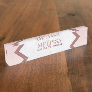 Porte-nom Pour Bureau Marbre d'or Rose personnalisé géométrique
