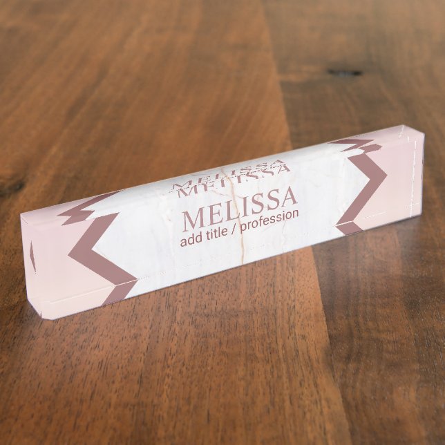 Porte-nom Pour Bureau Marbre d'or Rose personnalisé géométrique (Taille)