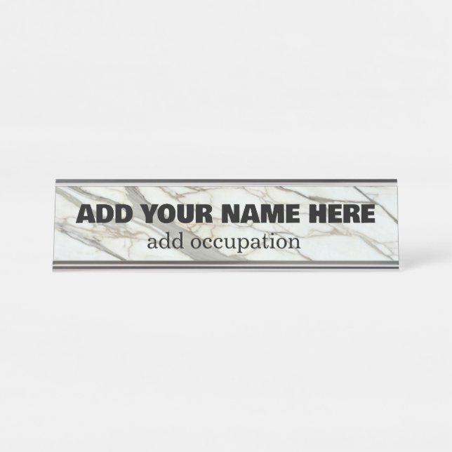 Porte-nom Pour Bureau Marbre fin, granit gris blanc texture pierre (Devant)