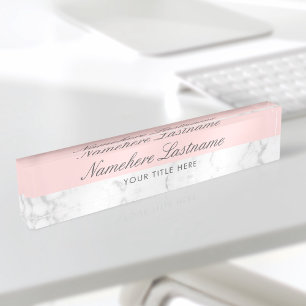 Porte-nom Pour Bureau Marbre gris blanc rose pâle Élégant Script
