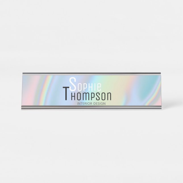 Porte-nom Pour Bureau Marbre liquide holographique moderne (Devant)