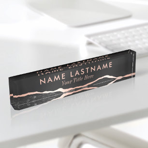 Porte-nom Pour Bureau Marbre moderne de luxe Rose noir Or Agate Marbre