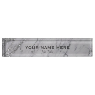 Porte-nom Pour Bureau Marbre Pailleté Argent Paillettes Glam Personnalis