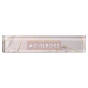Porte-nom Pour Bureau Marbre rose d'or de patron à la mode de fille