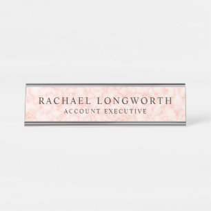 Porte-nom Pour Bureau Marbre rose féminin Motif avec nom et titre