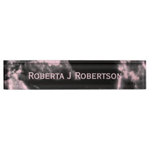 Porte-nom Pour Bureau Marbre rose sur noir
