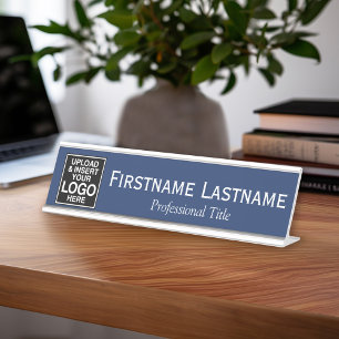 Porte-nom Pour Bureau Marine et blanc - logo, nom, titre professionnel