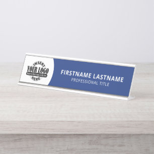Porte-nom Pour Bureau Marine moderne bleu et blanc - Ajouter logo, nom,